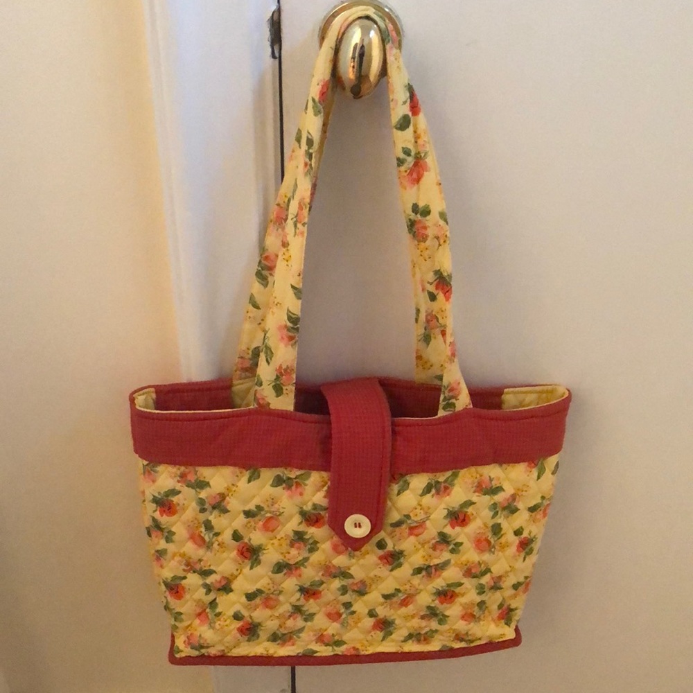 April Cornell for Silversti large yellow floral quilted fabric tote bag EUC